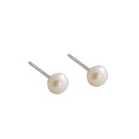 Sterling Silver Natural Pearl Stud Earring, 925 Sterling Silver, with Freshwater Pearl, sterling silver post pin, platinum plated & for woman, silver color 