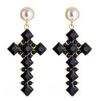 Zinc Alloy Drop Earring, with Plastic Pearl, plated, fashion jewelry & for woman & with rhinestone 