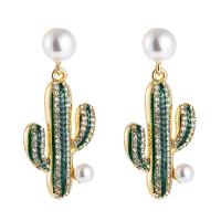 Zinc Alloy Drop Earring, with Plastic Pearl, plated, fashion jewelry & for woman & enamel & with rhinestone, nickel, lead & cadmium free 