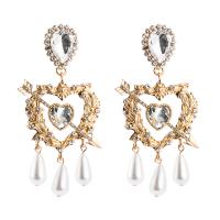 Zinc Alloy Drop Earring, with Plastic Pearl, plated, fashion jewelry & for woman & with rhinestone nickel, lead & cadmium free 