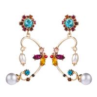 Zinc Alloy Drop Earring, with Plastic Pearl, plated, fashion jewelry & for woman & with rhinestone, nickel, lead & cadmium free 