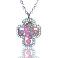 Zinc Alloy Aromatherapy Necklace, with Glass, Cross, plated, It could be opened and beads could be put inside. & Unisex & round link chain & oval chain & with rhinestone Approx 23.6 Inch 