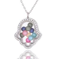 Zinc Alloy Aromatherapy Necklace, with Glass, Hamsa, plated, It could be opened and beads could be put inside. & Unisex & round link chain & oval chain & with rhinestone Approx 23.6 Inch 