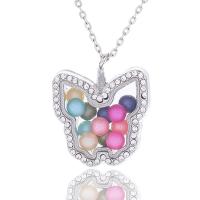 Zinc Alloy Aromatherapy Necklace, with Glass, Butterfly, plated, It could be opened and beads could be put inside. & Unisex & round link chain & oval chain & with rhinestone Approx 23.6 Inch 
