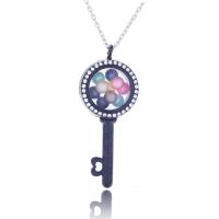 Zinc Alloy Aromatherapy Necklace, with Glass, Key, plated, It could be opened and beads could be put inside. & Unisex & round link chain & oval chain & with rhinestone Approx 23.6 Inch 