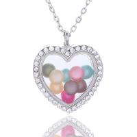 Zinc Alloy Aromatherapy Necklace, with Glass, Heart, plated, It could be opened and beads could be put inside. & Unisex & round link chain & oval chain & with rhinestone Approx 23.6 Inch 