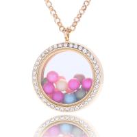 Zinc Alloy Aromatherapy Necklace, with Glass, Flat Round, plated, It could be opened and beads could be put inside. & Unisex & round link chain & oval chain & with rhinestone Approx 23.6 Inch 