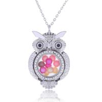 Perfume Locket Necklace, Zinc Alloy, with Glass, Owl, plated, It could be opened and beads could be put inside. & Unisex & round link chain & oval chain & with rhinestone Approx 23.6 Inch 