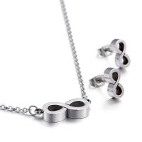 Fashion Stainless Steel Jewelry Sets, Stud Earring & necklace, Number 8, plated, 2 pieces & oval chain & for woman 20*8mm,12*5mm Approx 15.9 Inch 