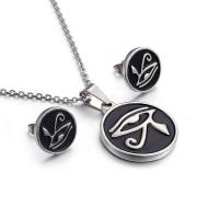 Fashion Stainless Steel Jewelry Sets, Stud Earring & necklace, with Resin, 2 pieces & oval chain & for woman, black, 25mm,15mm Approx 17.7 Inch 