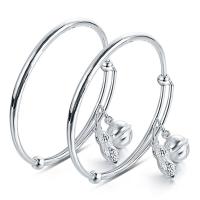 99% Sterling Silver Children Bangle, silver color plated, 2 pieces & Unisex & adjustable, 10mm Inner Approx 40mm 