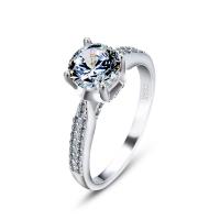 Cubic Zirconia Sterling Silver Finger Ring, 925 Sterling Silver, platinum plated & for woman & with cubic zirconia, 7mm, US Ring .5-10 