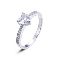 Cubic Zirconia Sterling Silver Finger Ring, 925 Sterling Silver, Heart, platinum plated & for woman & with cubic zirconia US Ring .5-10 