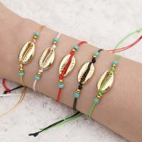 Dyed Shell Bracelet, Zinc Alloy, with Seedbead, gold color plated, random style & Unisex & adjustable, mixed colors, 18mm, 4mm Approx 7 Inch 