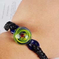 Lampwork Bracelets, with PU Leather Cord, Round, blow, Unisex Approx 7 Inch 