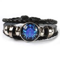 Zinc Alloy Bracelet, with PU Leather & Hematite, 12 Signs of the Zodiac, lightening & Adjustable & Unisex Approx 7 Inch 