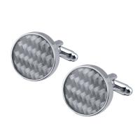 Brass Cufflinks, with Carbon Fibre, plated, Unisex, grey, 17mm 