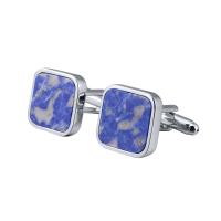 Brass Cufflinks, with Lapis Lazuli, plated, for woman, metallic color plated, nickel, lead & cadmium free, 16mm 