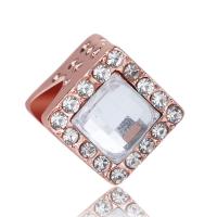 Zinc Alloy European Large Hole Beads, Square, plated, DIY & with rhinestone Approx 4mm 