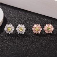 Sterling Silver Stud Earring, 925 Sterling Silver, sterling silver post pin, Flower, plated, fashion jewelry & micro pave cubic zirconia & for woman 