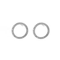 Sterling Silver Stud Earring, 925 Sterling Silver, sterling silver post pin, Donut, platinum plated, micro pave cubic zirconia & for woman & hollow, 14.75mm 
