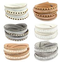 Wrap Bracelets, PU Leather, with Velveteen, fashion jewelry & for woman & with rhinestone, 40.5cm 