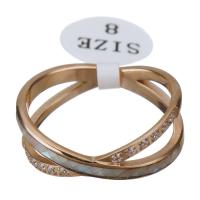 Rhinestone Stainless Steel Finger Ring, with Shell, rose gold color plated, fashion jewelry & for woman & with rhinestone, 7.5mm 