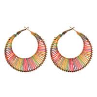 Zinc Alloy Hoop Earring, with Cotton Thread, fashion jewelry & for woman, multi-colored 