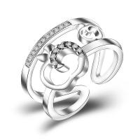 Латунь Открыть палец кольцо, Регулируемый & ювелирные изделия моды & инкрустированное микро кубического циркония & Женский, серебряный продается PC