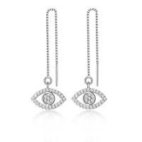 Brass Thread Through Earrings, brass post pin, Eye, fashion jewelry & micro pave cubic zirconia & for woman, silver color, 150mm 