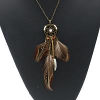 Zinc Alloy Sweater Chain Necklace, with Feather, plated, fashion jewelry & for woman, nickel, lead & cadmium free .56 Inch 