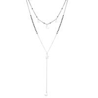 Stainless Steel Jewelry Necklace, with Crystal, with 6cm extender chain, Moon and Star, oval chain & for woman & , black, 140mm Approx 15.7 Inch, Approx 23.6 Inch 