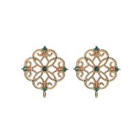 Brass Earring Stud Component, gold color plated, micro pave cubic zirconia & hollow, green 