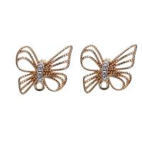 Brass Earring Stud Component, Bowknot, gold color plated, with loop & micro pave cubic zirconia & hollow 