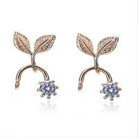 Brass Earring Stud Component, gold color plated, Korean style & DIY & with cubic zirconia 