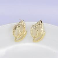 Brass Earring Stud Component, Leaf, gold color plated, Korean style & with loop & hollow, 20mm 