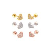 Brass Stud Earring, Heart, plated, fashion jewelry & micro pave cubic zirconia & for woman 6mm 