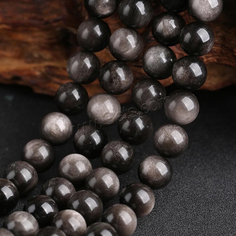 Black Obsidian Beads, Silver Obsidian, Round, polished, DIY & different size for choice, silver color, Length:Approx 15 Inch, Sold By Strand