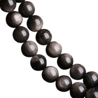Negro obsidiana granos, Plata+Obsidiana, Esférico, pulido, Bricolaje & diverso tamaño para la opción, plateado, longitud:aproximado 15 Inch, Vendido por Sarta