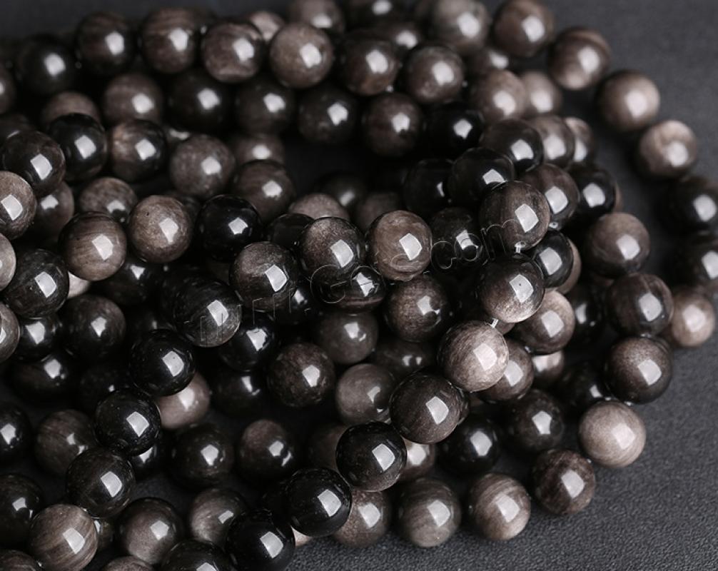 Black Obsidian Beads, Silver Obsidian, Round, polished, DIY & different size for choice, silver color, Length:Approx 15 Inch, Sold By Strand