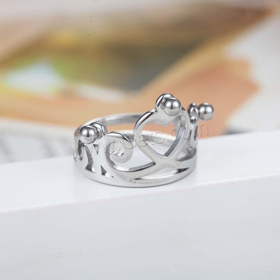 Titanium Steel Finger Ring, Crown, plated, for woman & hollow, more colors for choice, Sold By PC