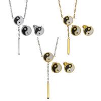 Enamel Stainless Steel Jewelry Sets, Stud Earring & necklace, with 2Inch extender chain, plated, fashion jewelry & oval chain & for woman 39mm 1.5mm,10mm Approx 17 Inch 