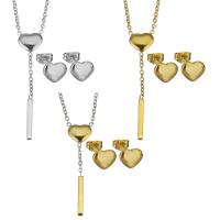 Fashion Stainless Steel Jewelry Sets, Stud Earring & necklace, with 2Inch extender chain, Heart, plated, fashion jewelry & oval chain & for woman 40mm 1.5mm Approx 17 Inch 