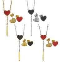 Enamel Stainless Steel Jewelry Sets, Stud Earring & necklace, with 2Inch extender chain, Heart, plated, fashion jewelry & oval chain & for woman 43mm 1.5mm Approx 17 Inch 