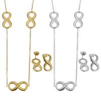 Fashion Stainless Steel Jewelry Sets, Stud Earring & necklace, with 2Inch extender chain, Infinity, plated, fashion jewelry & oval chain & for woman 1.5mm Approx 34 Inch 