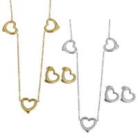 Fashion Stainless Steel Jewelry Sets, Stud Earring & necklace, with 2Inch extender chain, Heart, plated, fashion jewelry & oval chain & for woman 1.5mm Approx 32 Inch 