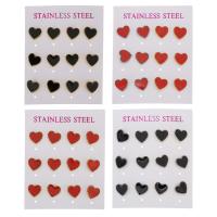 Stainless Steel Stud Earring, with Resin, Heart, plated, fashion jewelry & for woman 
