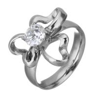 Cubic Zirconia anillo de dedo de acero inoxidable, diverso tamaño para la opción & para mujer & con circonia cúbica, color original, 17.5mm, Vendido por UD