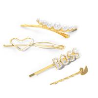 Hair Slide, Brass, with Plastic Pearl, gold color plated, fashion jewelry & for woman 