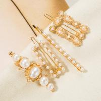 Hair Slide, Zinc Alloy, with Plastic Pearl, plated, 4 pieces & fashion jewelry & for woman, nickel, lead & cadmium free 